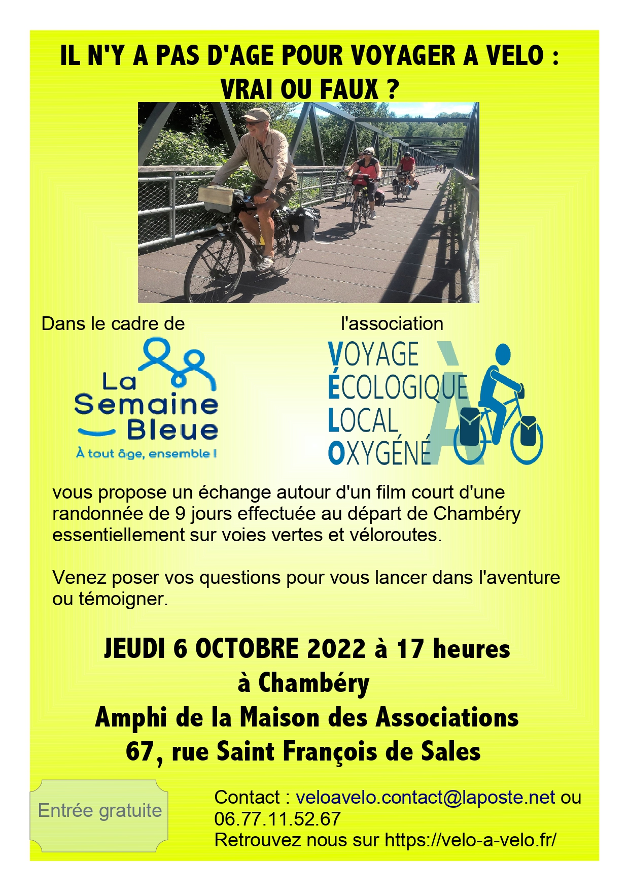 « Il n&rsquo;y a pas d&rsquo;âge pour voyager à vélo : vrai ou faux? » – Chambéry (73)