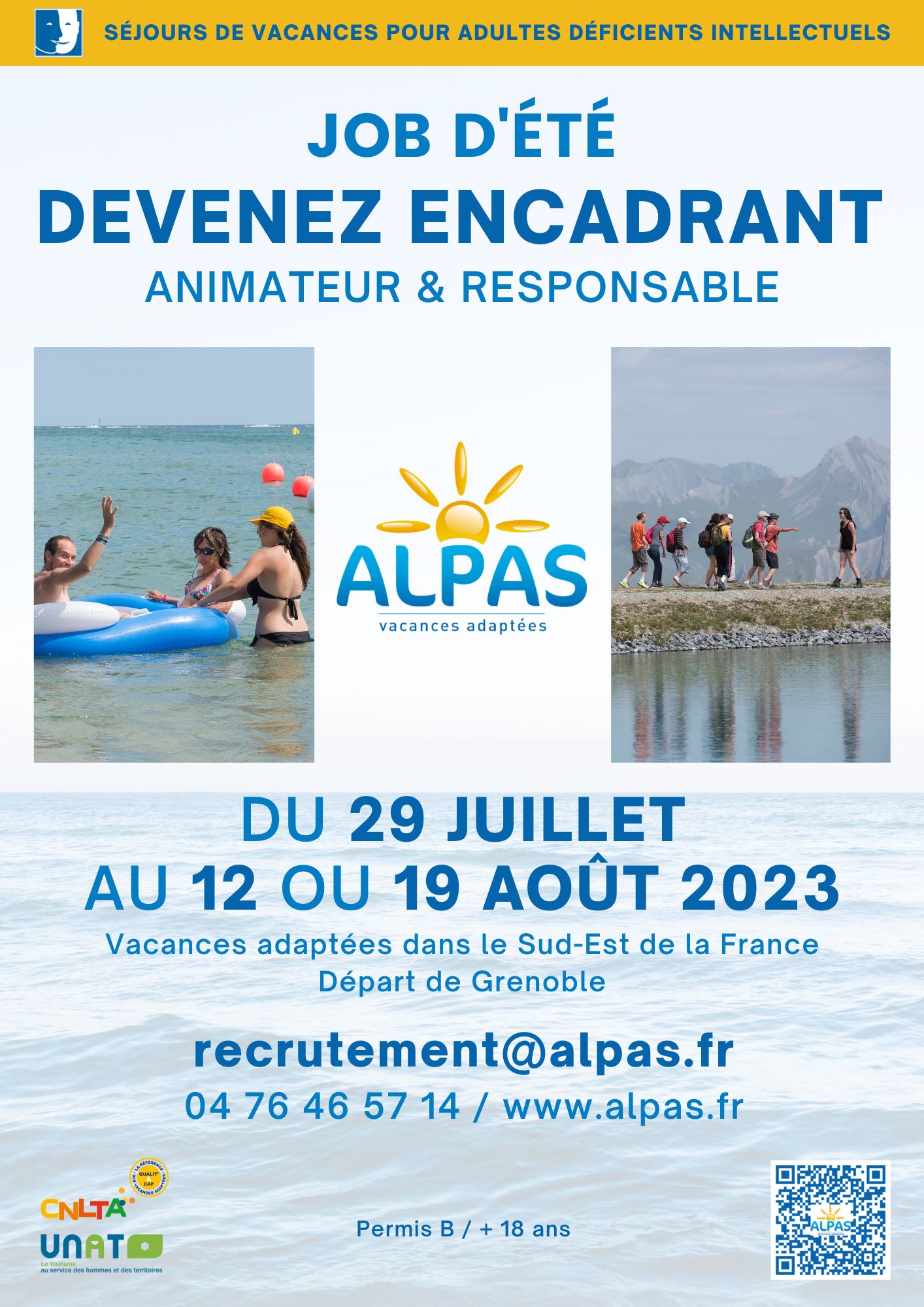 ALPAS Grenoble recrute Responsables et Animateur.trices de séjours adaptés pour adultes déficients intellectuels – CDD / CEE – Grenoble (38)