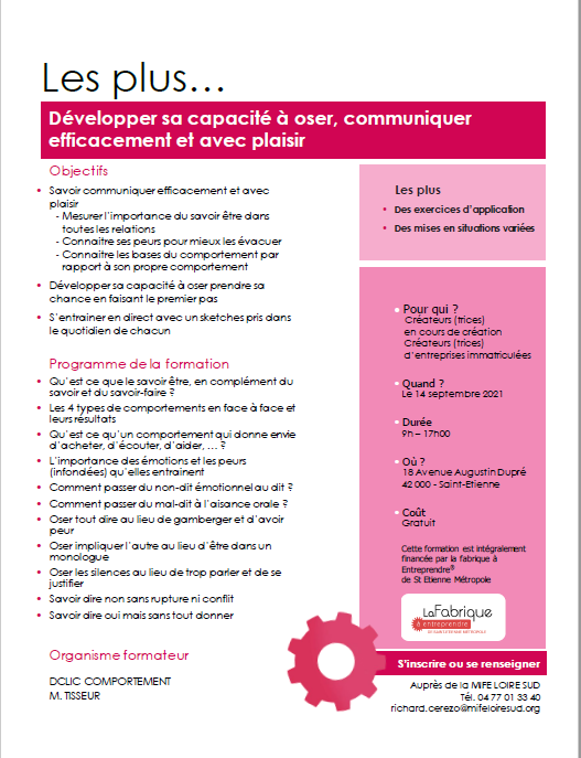 Développer sa capacité a oser,communiquer efficacement et avec plaisir – Saint-Etienne (42) Développer sa capacité a oser,communiquer efficacement et avec plaisir – Saint-Etienne (42)