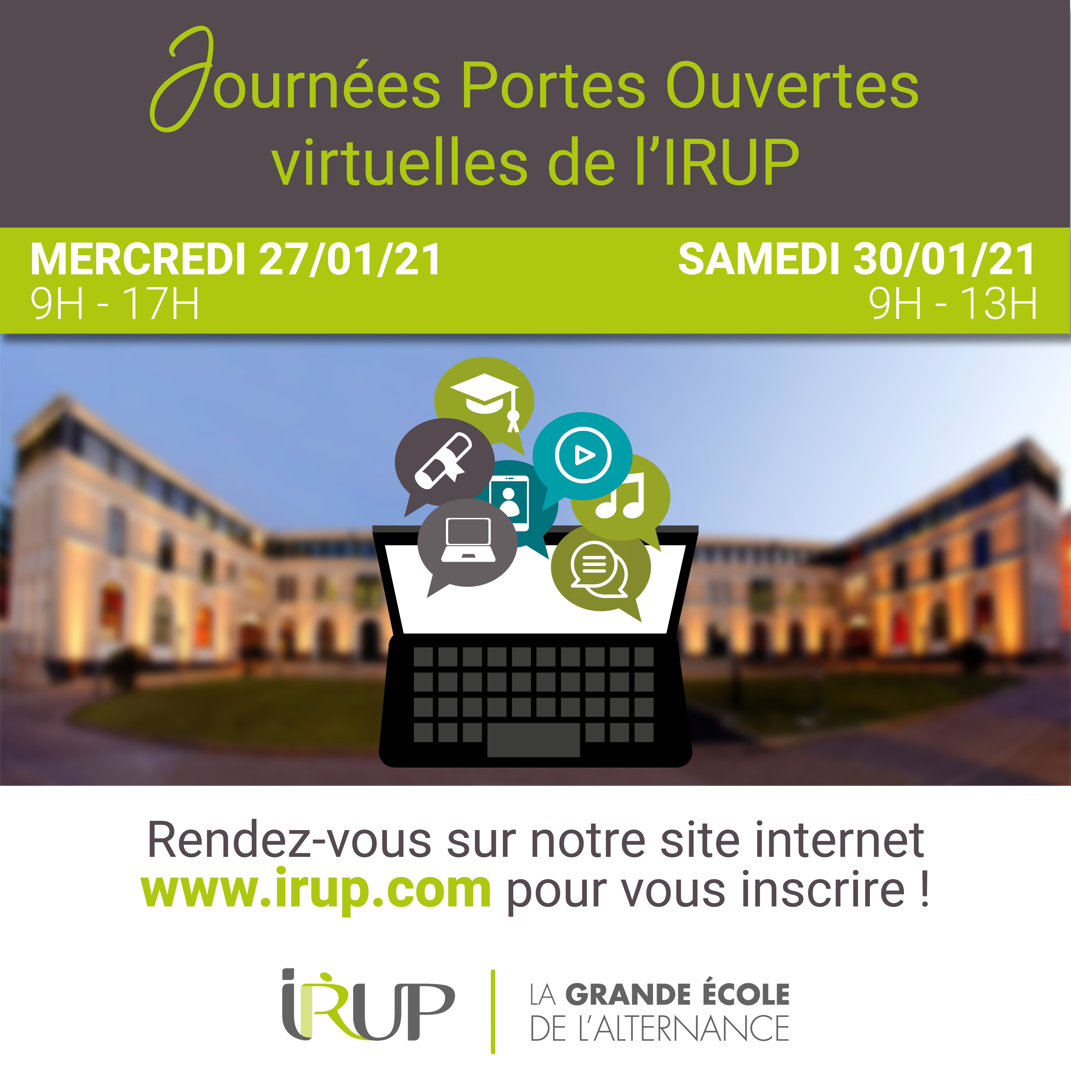 Journées Portes Ouvertes virtuelles à l’IRUP en Visioconférence Journées Portes Ouvertes virtuelles à l’IRUP en Visioconférence